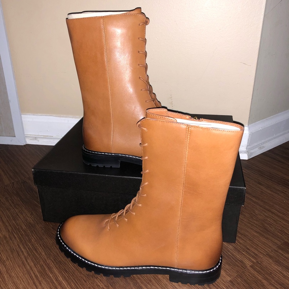 J CREW | Rich Oak Gwen Lug-Sole Leather Lace-Up Tall Shaft Boots | Size 9.5 - Picture 7 of 15